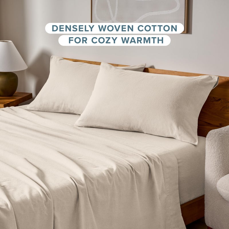Bare Home Flannel King Pillowcases Set of 2-100% Cotton - Velvety Soft & Cozy - Double Brushed Heavyweight Flannel Pillowcases (King Pillowcase Set of 2, Sand) - Image 2